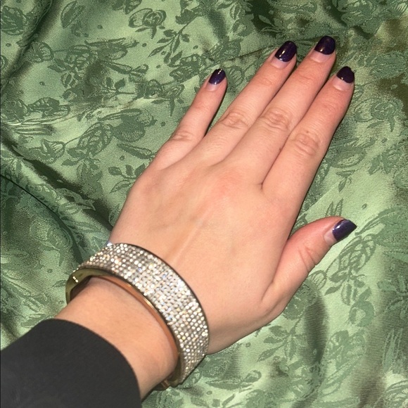 None Jewelry - Elegant Gold and Silver tone Rhinestone Glamour Sparkle Bracelet Cuff Bangle